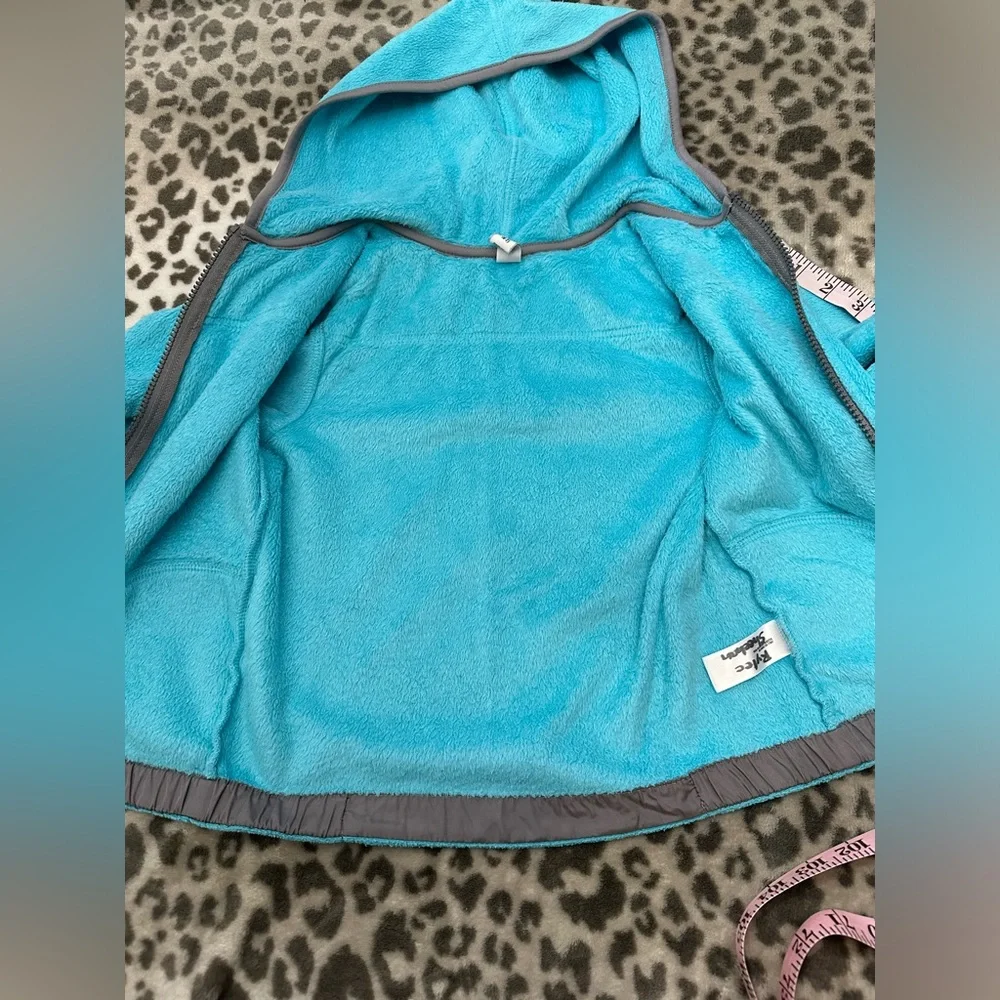 Old Navy Hooded Micro Fleece Jacket in Teal Blue Green Size Small 6 7 - Picture 10 of 16